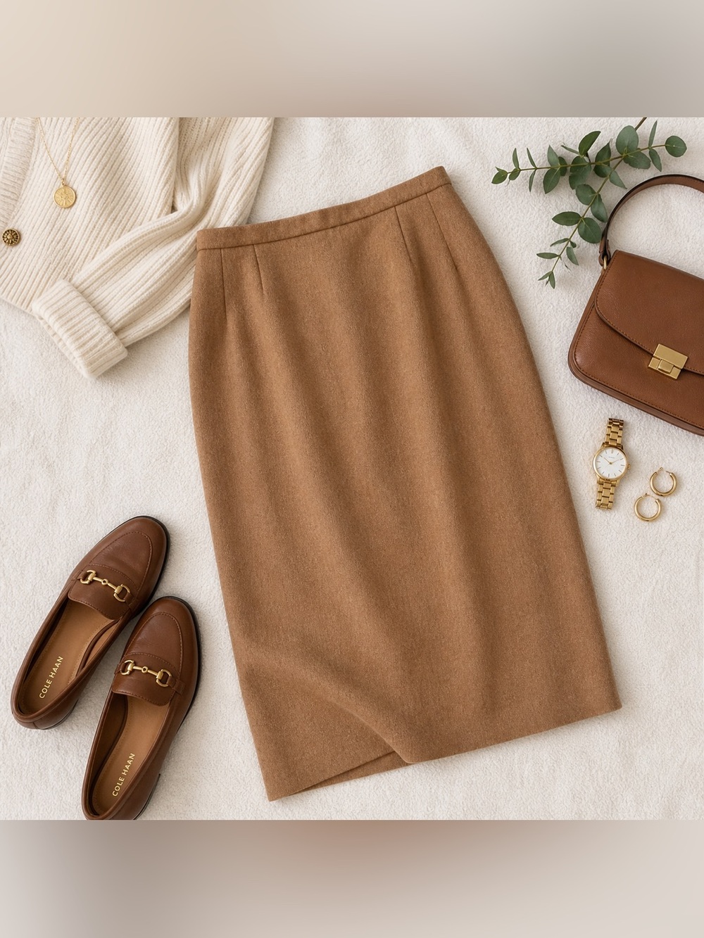 Pendleton Virgin Wool Camel Midi Skirt Size 12 Classic Minimalist Preppy